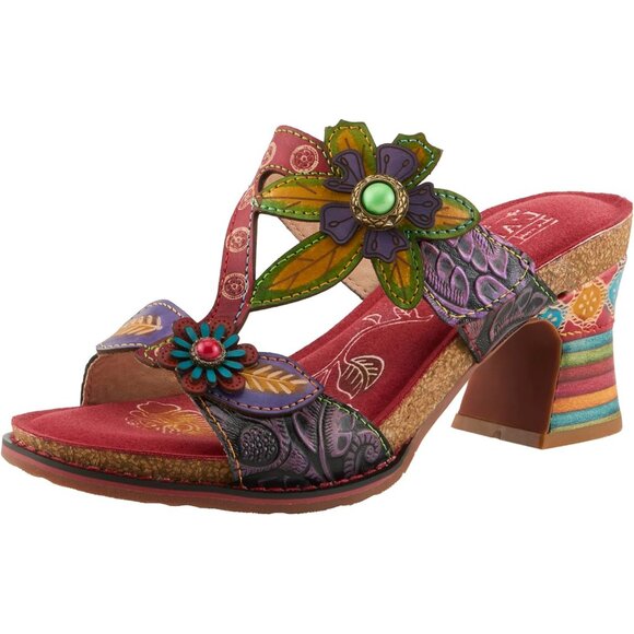 Spring Step Shoes - L'Artiste by Spring Step Womens Rossie Leather Heeled Sandals -- Red Multi NEW
